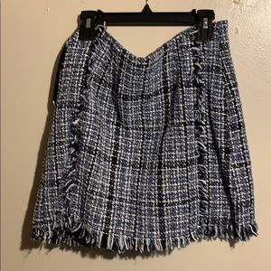 Frayed Trim Plaid Tweed Skirt